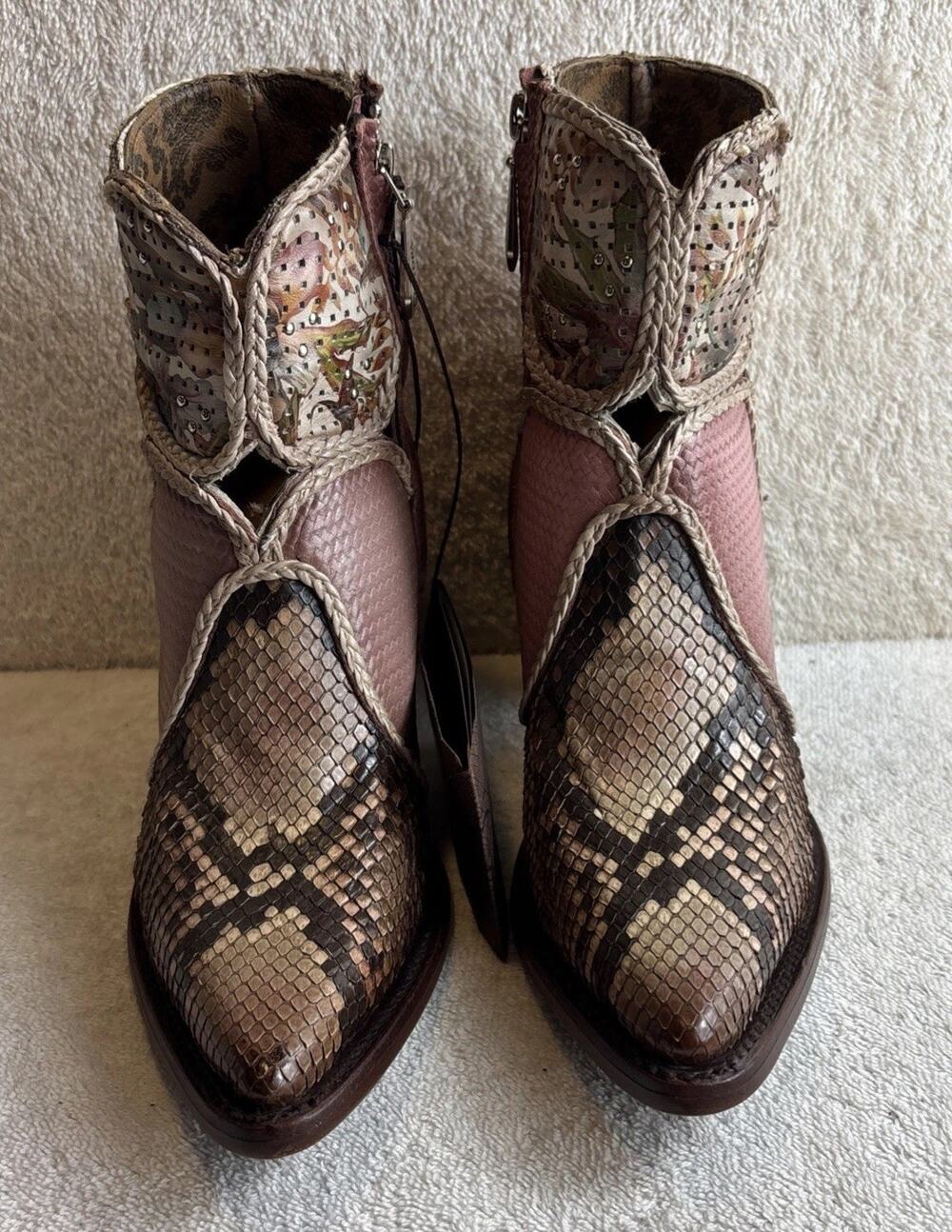 Cuadra Ladies Brown /Pink Python Laser Round Toe Ankle Boot Size 6.5 M 31156